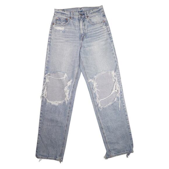 AMERICAN EAGLE Denim - American Eagle Baggy Straight Jeans Women’s 6 Distressed High Rise Denim